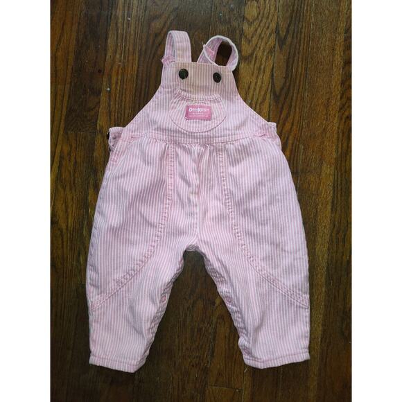 Vintage Oshkosh B’Gosh Pink White Railroad Striped Vestbak Overalls 12m 1yr - Picture 1 of 7